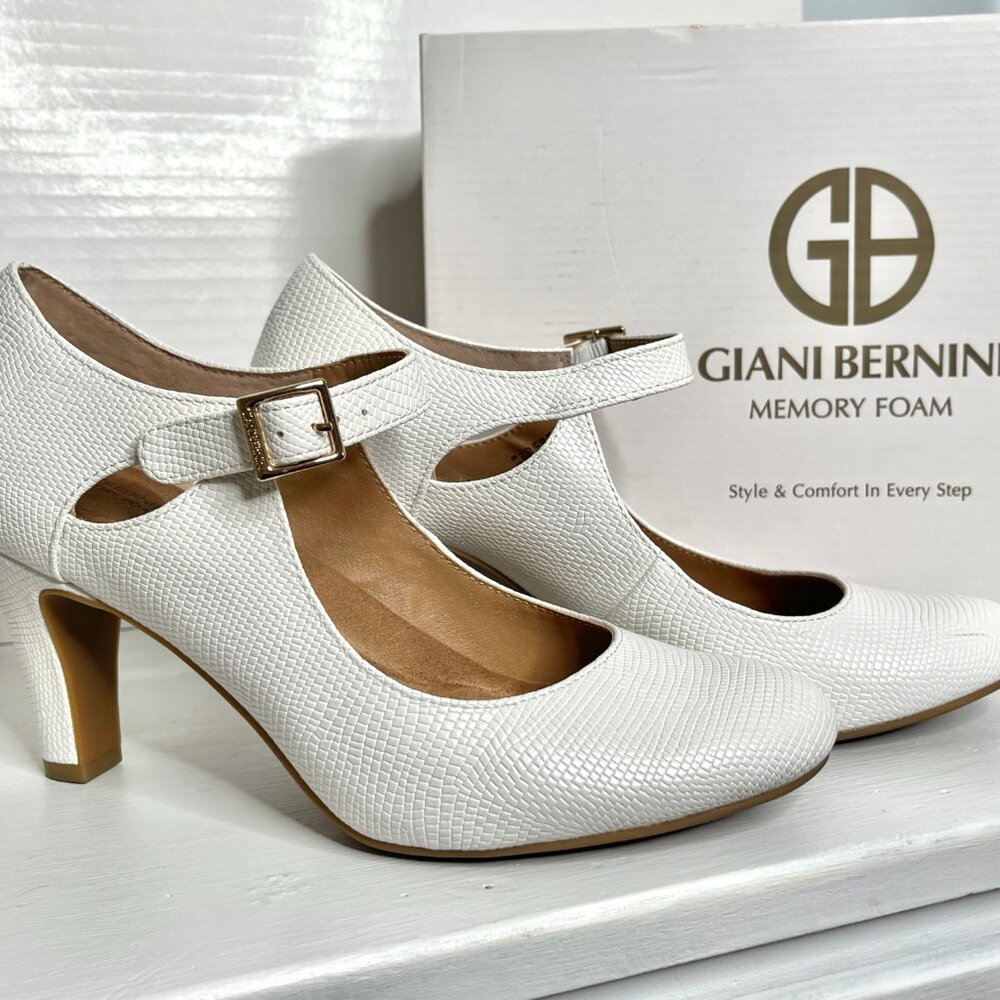 Women's Velmah Memory Foam Mary Jane Pumps, White Lizard, Created for Macy's